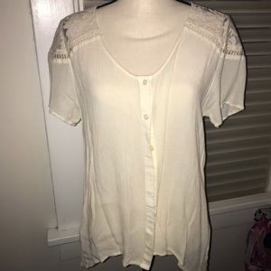 Sheer lace button down short sleeve top